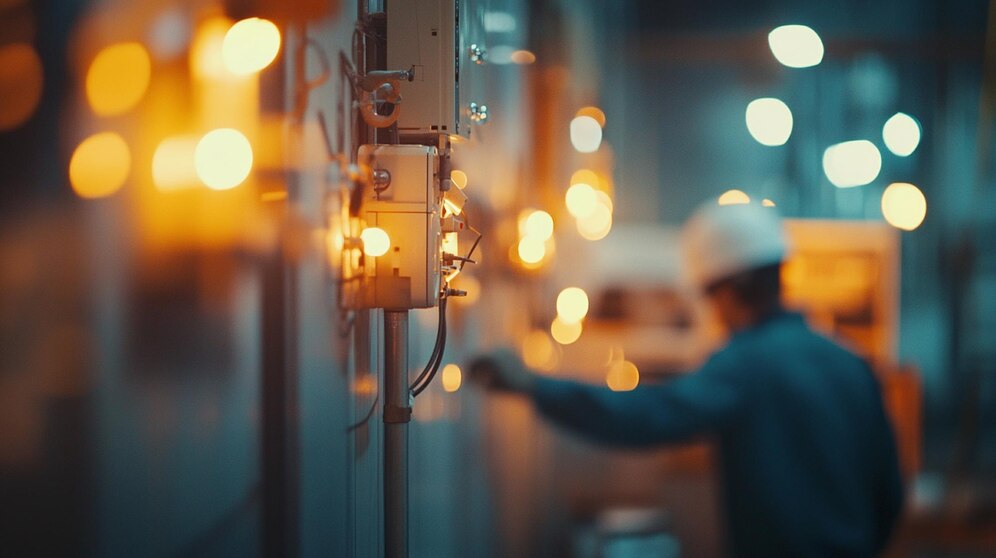 Électricien professionnel travaillant dans un bâtiment
